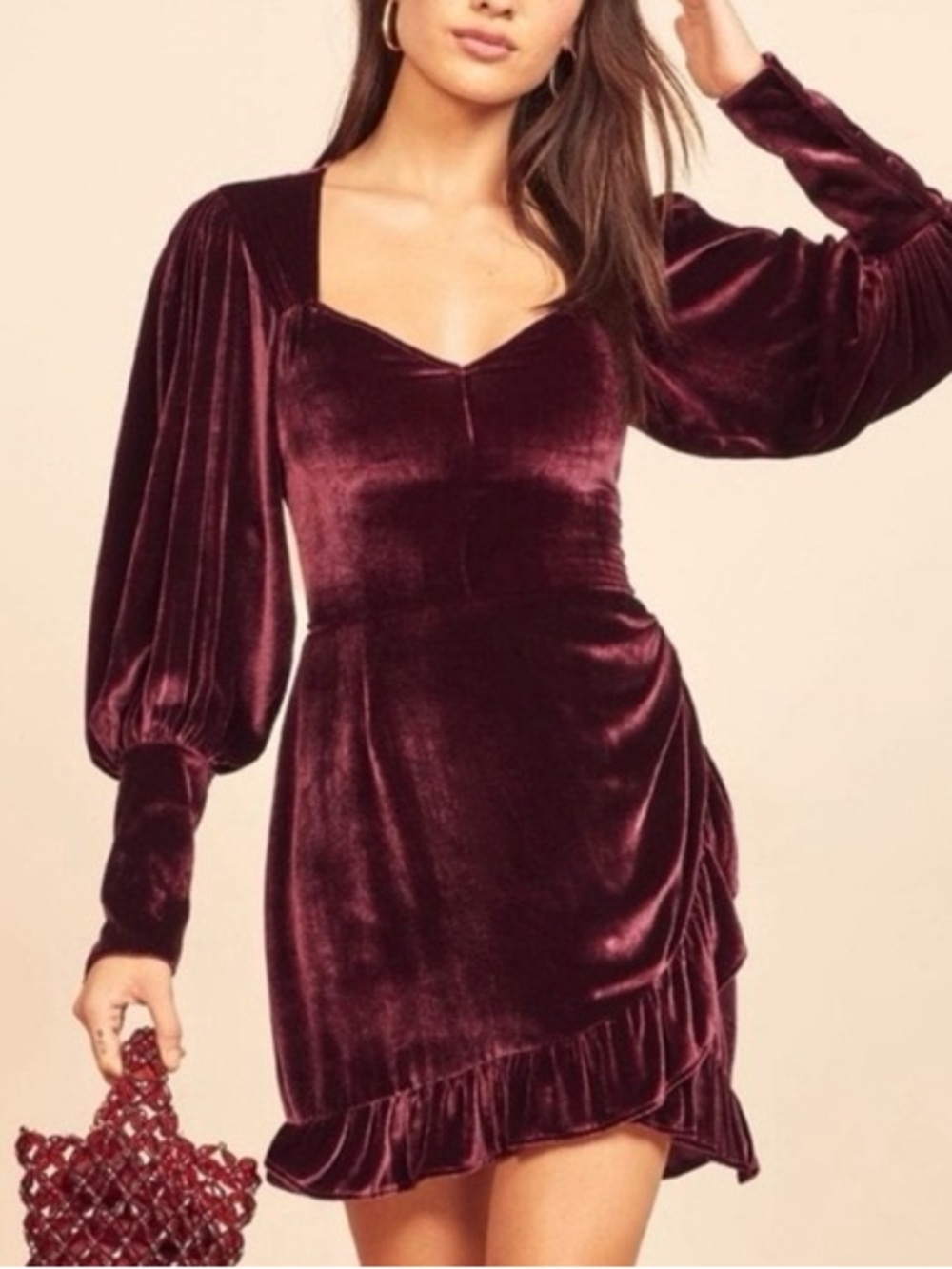 Reformation Velvet Burgundy Mini Dress